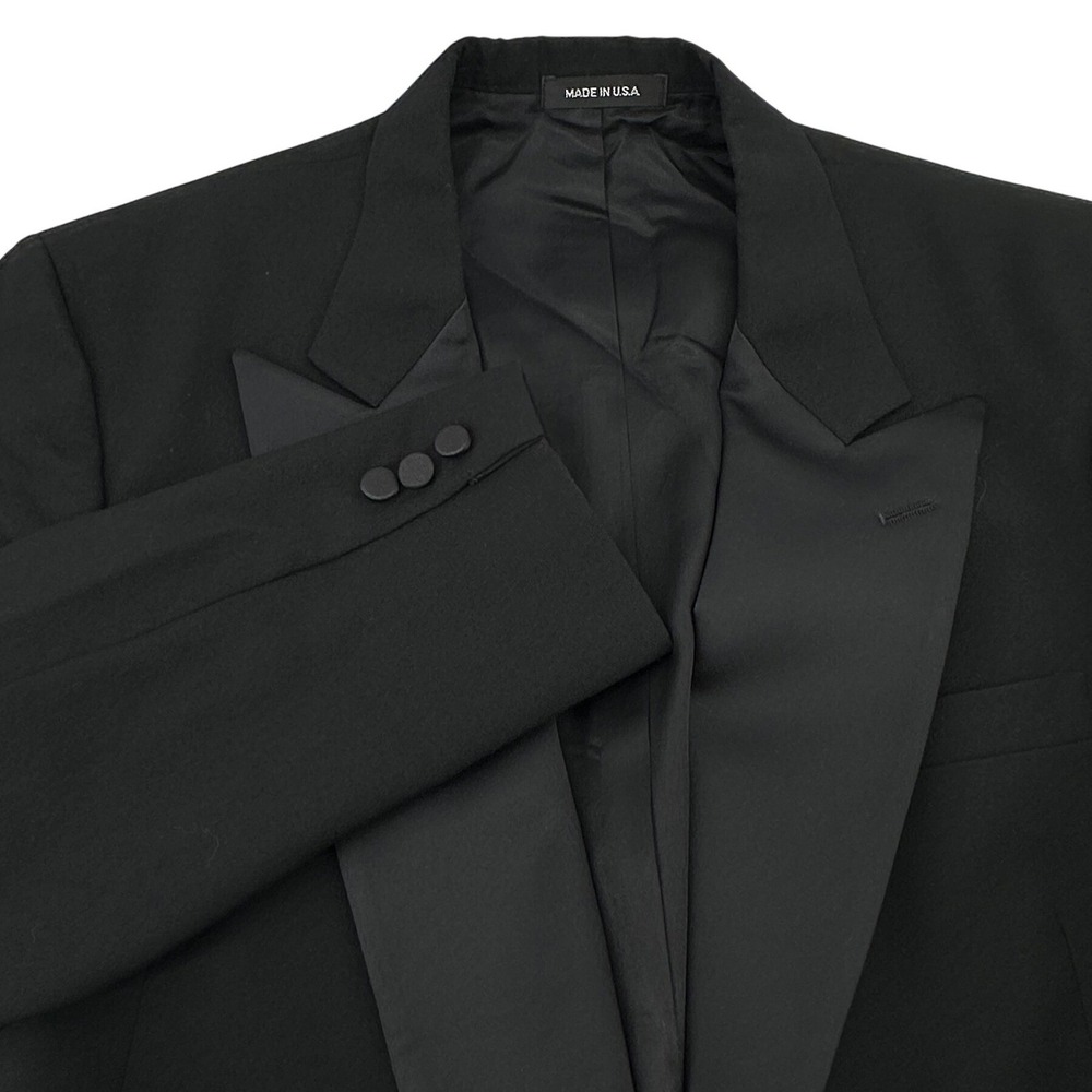 Tuxedo Jacket Mens 44R Black Double Breasted Peak Lapel Made in USA